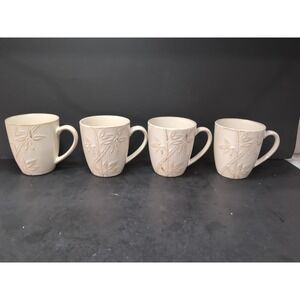 Florida Marketplace Bamboo Mugs, Set Of 4 Coffee Cups, Beige Cups, Bamboo Design